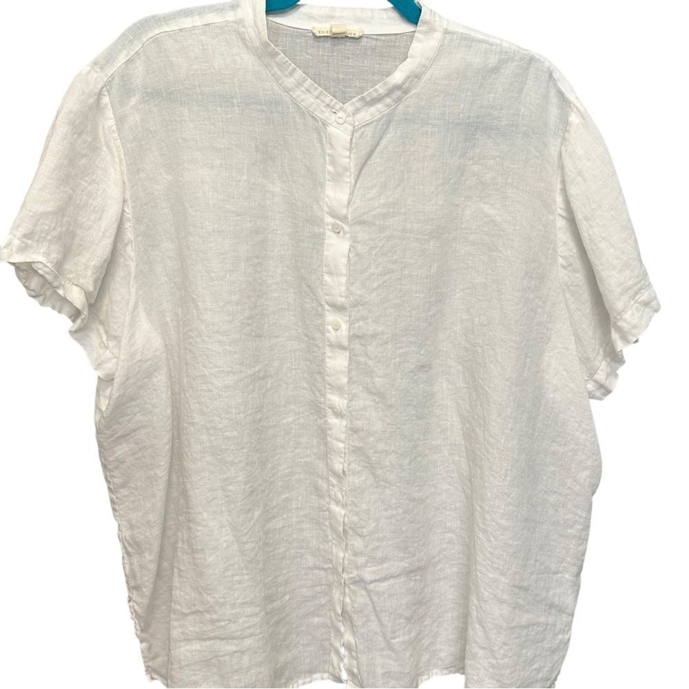 🧋Eileen Fisher Organic Handkerchief Linen Band Collar Shirt